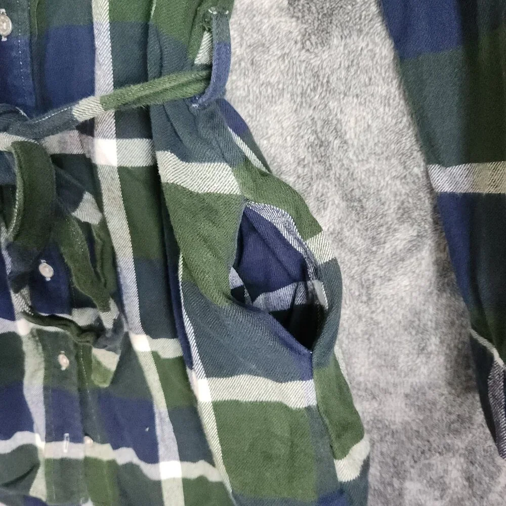 True Religion Shirt Dress Womens Large Green Plaid Flannel Button Down Tie Front - Picture 9 of 10